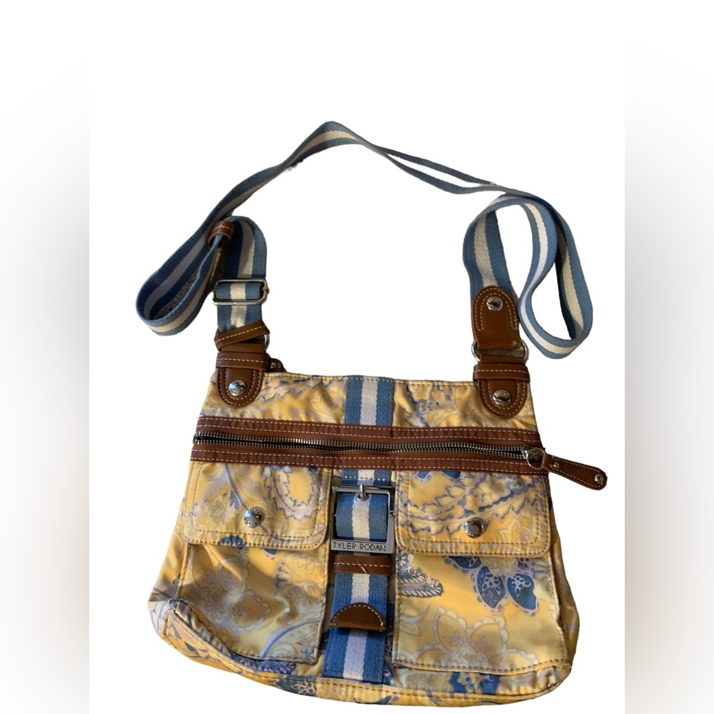 Tyler Rodan Yellow Blue Paisley Floral Print Fabric CrossBody Bag